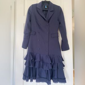 NAVY BLAZER RUFFLE DRESS
